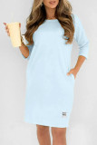 Casual Solid Color Pocket O Neck Long Sleeve Dresses