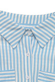 Casual Stripe Pocket Patchwork Turndown Collar Tops