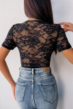 Sexy Solid Color Lace V Neck Skinny Bodysuits