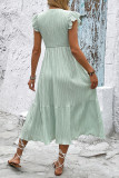 Elegant Solid Color Ruched Flounce V Neck A Line Dresses