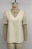 Sexy Solid Color Lace V Neck T-Shirts