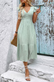 Elegant Solid Color Ruched Flounce V Neck A Line Dresses