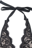 Sexy Solid Color Lace Lace Up Halter Skinny Bodysuits