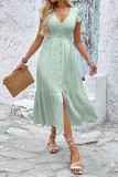Elegant Solid Color Ruched Flounce V Neck A Line Dresses