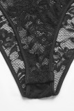 Sexy Solid Color Lace V Neck Skinny Bodysuits