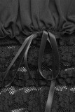 Sexy Solid Color Lace Lace Up Square Neck Tops