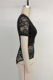 Sexy Solid Color Lace V Neck Skinny Bodysuits