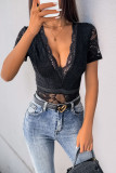 Sexy Solid Color Lace V Neck Skinny Bodysuits
