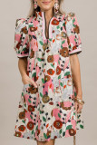 Casual Floral Print Pocket Contrast V Neck Printed Dresses