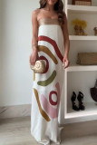 Sexy Geometric Print Contrast Strapless Printed Dresses