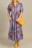 Casual Floral Print Pocket Contrast O Neck A Line Dresses