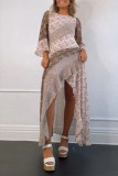 Casual Floral Print Slit Flounce O Neck Irregular Dresses