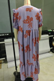 Casual Floral Print Pocket Contrast O Neck A Line Dresses