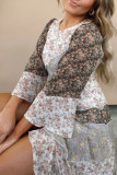 Casual Floral Print Slit Flounce O Neck Irregular Dresses