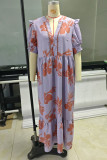 Casual Floral Print Pocket Contrast O Neck A Line Dresses