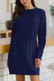 Fashion Daily Adult Solid O Neck Long Sleeve Knee Length Long Sleeve Dress Dresses