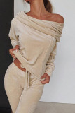 Fashion Casual Solid Split Joint Bateau Neck Long Sleeve Two Pieces