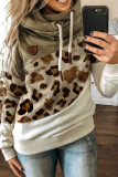 Fashion Casual Leopard Split Joint Hooded Collar Tops