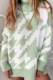 Fashion Casual Print Patchwork Turtleneck Tops