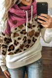 Fashion Casual Leopard Split Joint Hooded Collar Tops