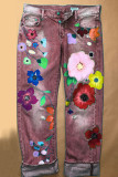 Fashion Casual Print Mid Waist Loose Denim