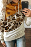 Fashion Casual Leopard Split Joint Hooded Collar Tops