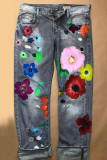 Fashion Casual Print Mid Waist Loose Denim