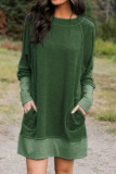 Fashion Casual Solid Split Joint O Neck Lantern Dress Dresses