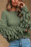 Fashion Street Solid Tassel O Neck Tops