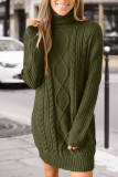 Fashion Casual Solid Split Joint Turtleneck Long Sleeve Dress Dresses