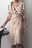 Fashion Street Solid Bandage Split Joint V Neck Irregular Dress Dresses
