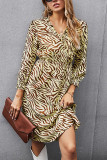 Fashion Street Animal Print Patchwork V Neck Printed Dress Dresses