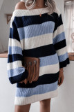 Fashion Casual Striped Split Joint O Neck A Line Dresses
