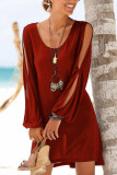 Fashion Street Solid Split Joint V Neck A Line Dresses