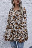 Fashion Casual Leopard Frenulum O Neck Tops