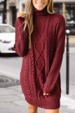 Fashion Casual Solid Split Joint Turtleneck Long Sleeve Dress Dresses