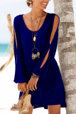Fashion Street Solid Split Joint V Neck A Line Dresses