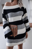 Fashion Casual Striped Split Joint O Neck A Line Dresses