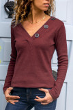Fashion Sexy Adult Solid Split Joint Pullovers V Neck Tops