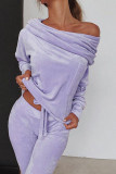 Fashion Casual Solid Split Joint Bateau Neck Long Sleeve Two Pieces