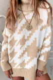 Fashion Casual Print Patchwork Turtleneck Tops