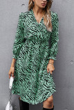 Fashion Street Animal Print Patchwork V Neck Printed Dress Dresses