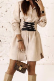 Fashion Street Solid Split Joint Turndown Collar Irregular Dress Dresses