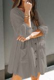 Fashion Casual Solid Split Joint V Neck A Line Dresses