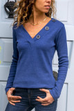 Fashion Sexy Adult Solid Split Joint Pullovers V Neck Tops