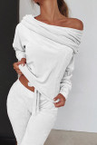 Fashion Casual Solid Split Joint Bateau Neck Long Sleeve Two Pieces