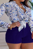 Fashion Street Print Mandarin Collar Tops