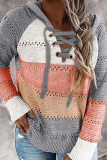 Fashion Street Solid Patchwork Hooded Collar Tops