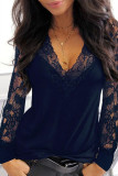 Fashion Street Solid Patchwork V Neck Tops
