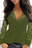 Fashion Street Solid Patchwork V Neck Tops